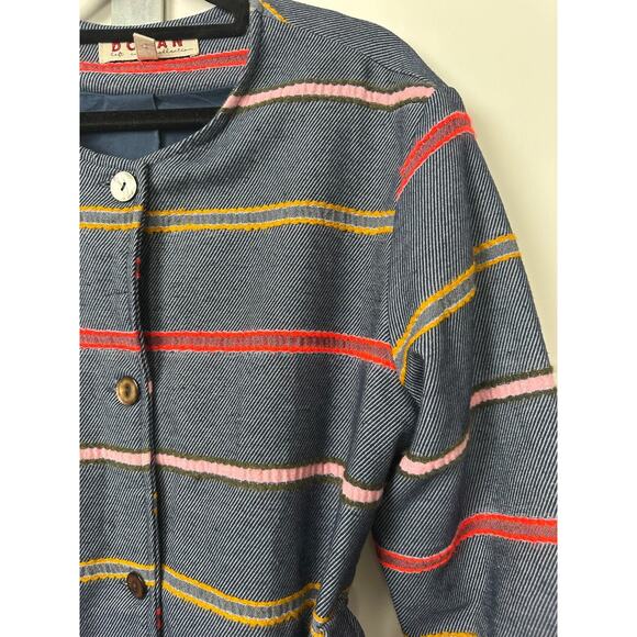 Anthropologie Dolan Left Coast Collection Coat M Striped Blue Cotton Blend Belt - Picture 4 of 9